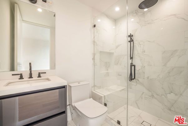 Bathroom, Glass Shower, Interior, Marble Walls, Recessed Lighting