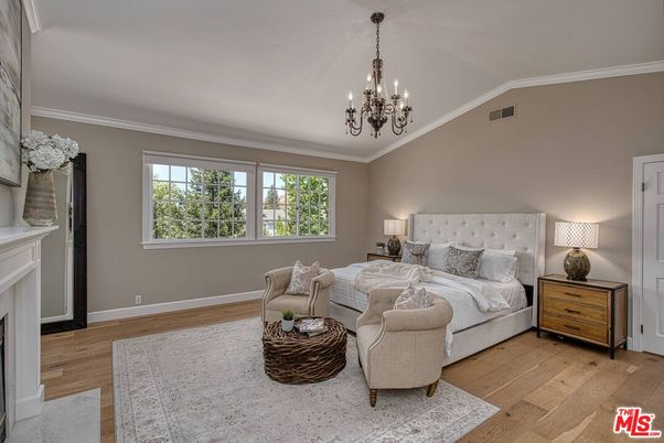 Bedroom, Chandelier, Interior, Wood Texture Flooring