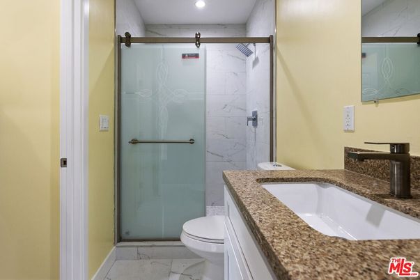 Bathroom, Glass Shower, Interior, Marble, Marble Walls, Recessed Lighting