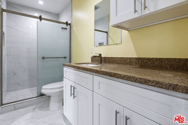 Bathroom, Glass Shower, Interior, Marble, Marble Walls, Recessed Lighting