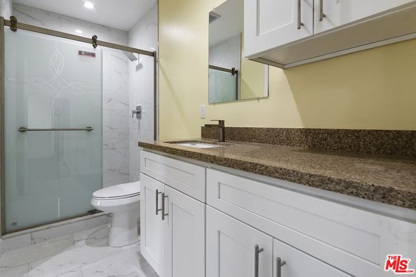 Bathroom, Glass Shower, Interior, Marble, Marble Walls, Recessed Lighting