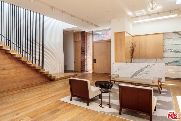 Interior, Marble Walls, Recessed Lighting, Wood Texture Flooring