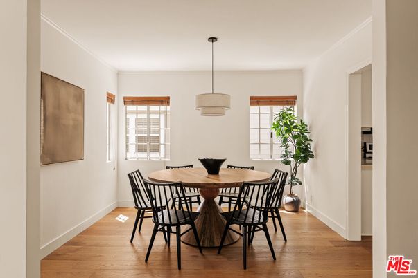 Dining room, Interior, Pendant Lights, Wood Texture Flooring