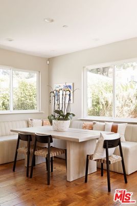 Dining room, Interior, Recessed Lighting, Wood Texture Flooring