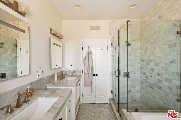 Bathroom, Dual Sink Vanities, Glass Shower, Interior, Recessed Lighting