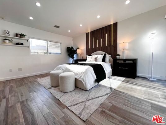 Bedroom, Interior, Recessed Lighting, Wood Texture Flooring