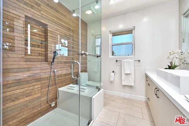 Bathroom, Glass Shower, Interior, Recessed Lighting, Wooden Walls
