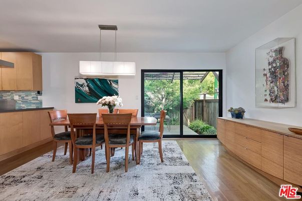 Dining room, Interior, Pendant Lights, Wood Texture Flooring