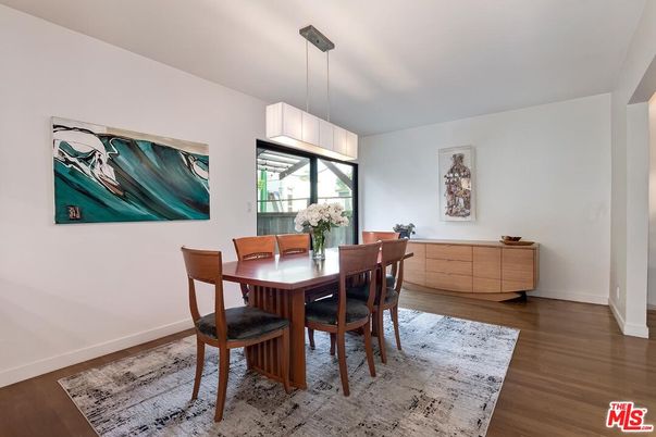 Dining room, Interior, Pendant Lights, Wood Texture Flooring