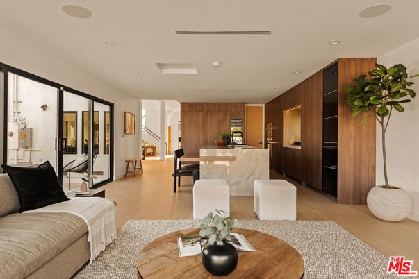 Interior, Living room, Recessed Lighting, Wood Texture Flooring, Wooden Walls