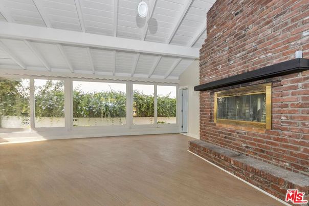 Empty room, Fireplace, Interior, Stone Walls, Wood Texture Flooring