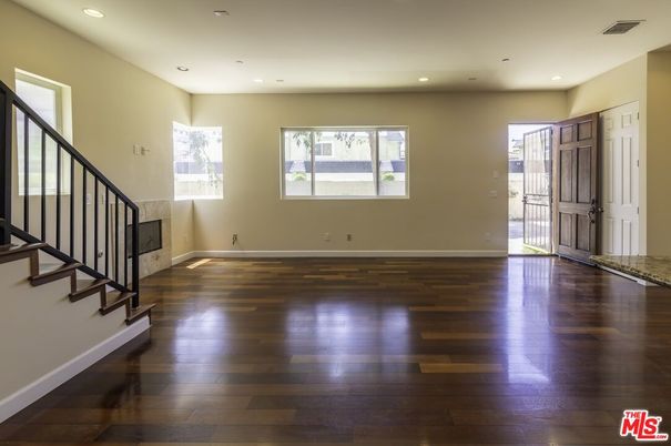 Empty room, Fireplace, Interior, Recessed Lighting, Wood Texture Flooring