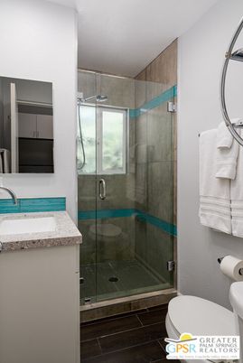 Bathroom, Glass Shower, Interior, Wood Texture Flooring
