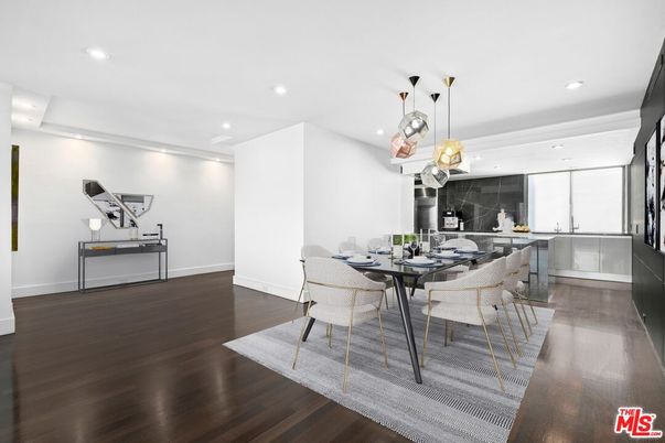 Dining room, Fitness Equipment, Interior, Pendant Lights, Recessed Lighting, Wood Texture Flooring
