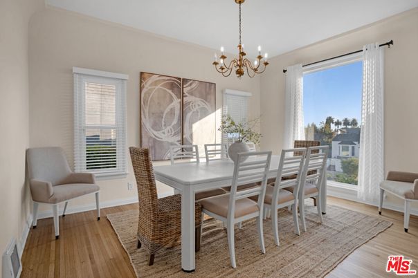Chandelier, Dining room, Interior, Wood Texture Flooring