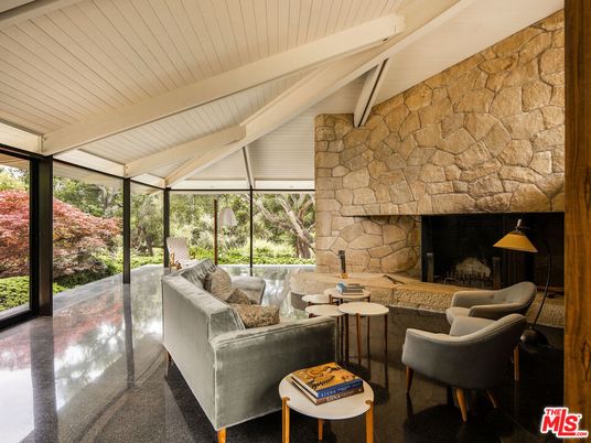 Fireplace, Interior, Living room, Stone Walls, Sun Room