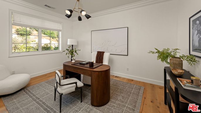 Home Office, Interior, Pendant Lights, Wood Texture Flooring