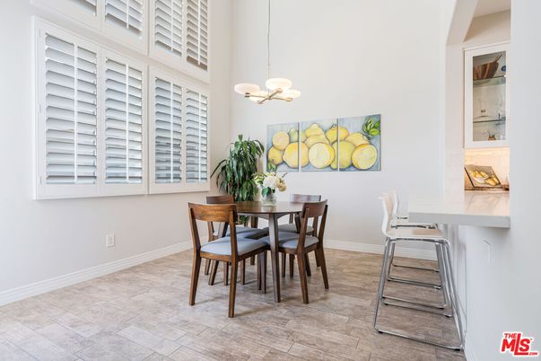 Dining room, Interior, Pendant Lights, Wood Texture Flooring