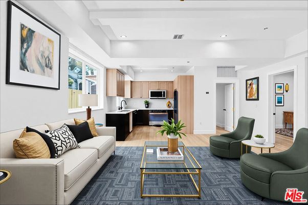 Interior, Kitchen, Living room, Recessed Lighting, Wood Texture Flooring