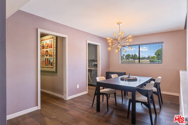 Dining room, Interior, Pendant Lights, Wood Texture Flooring