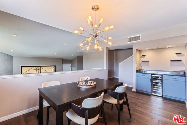 Dining room, Interior, Pendant Lights, Recessed Lighting, Wood Texture Flooring