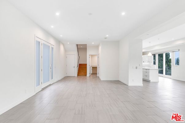 Empty room, Interior, Pendant Lights, Recessed Lighting, Wood Texture Flooring
