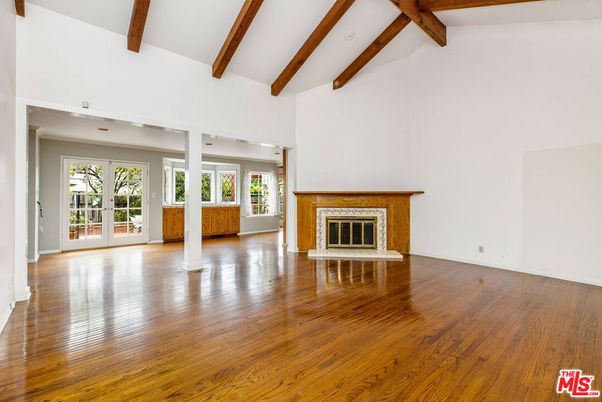Empty room, Fireplace, Interior, Wooden Beams, Wood Texture Flooring