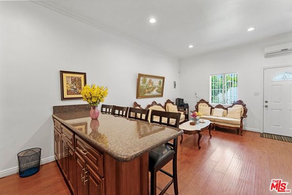 Dining room, Interior, Living room, Recessed Lighting, Wood Texture Flooring
