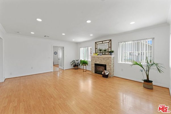Empty room, Fireplace, Interior, Recessed Lighting, Wood Texture Flooring