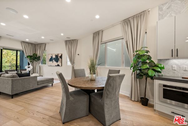 Dining room, Interior, Kitchen, Living room, Recessed Lighting, Wood Texture Flooring