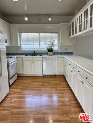 Interior, Kitchen, Tile Countertops, Wood Texture Flooring