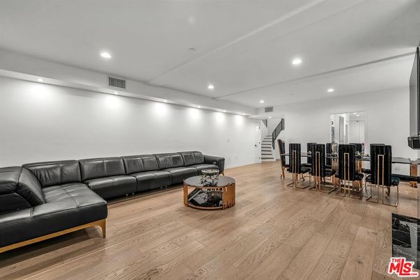 Dining room, Interior, Living room, Recessed Lighting, Wood Texture Flooring