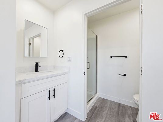 Bathroom, Glass Shower, Interior, Wood Texture Flooring