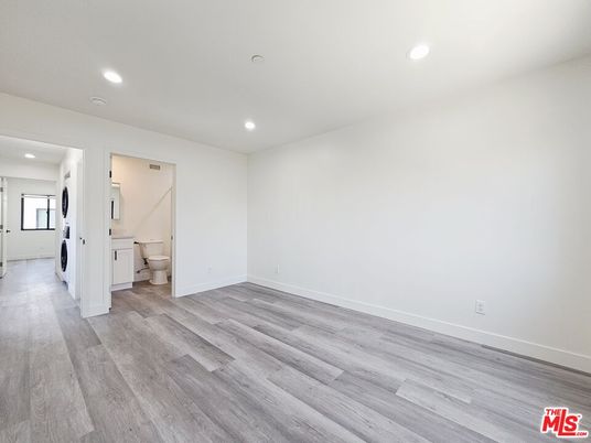 Bathroom, Empty room, Interior, Recessed Lighting, Wood Texture Flooring