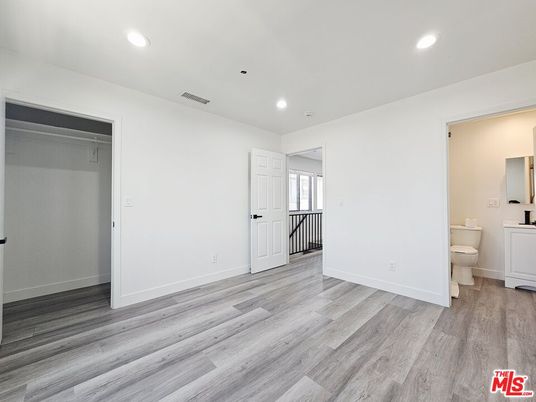Bathroom, Empty room, Interior, Recessed Lighting, Wood Texture Flooring