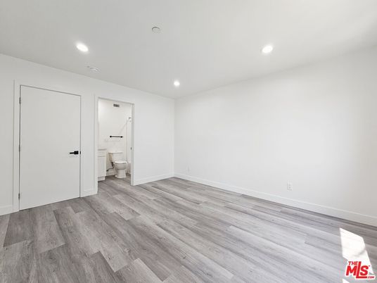 Bathroom, Empty room, Interior, Recessed Lighting, Wood Texture Flooring