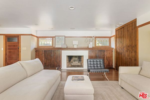 Fireplace, Interior, Living room, Recessed Lighting, Wood Texture Flooring, Wooden Walls