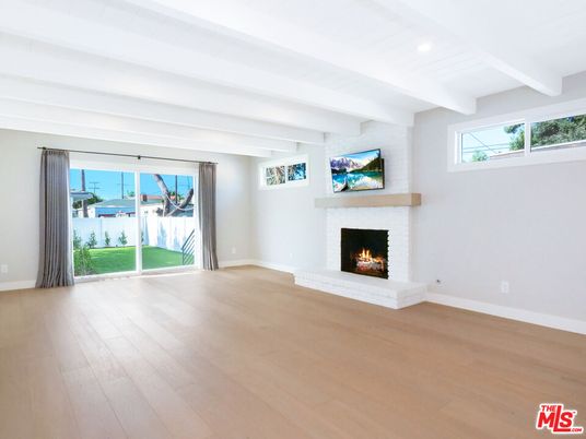 Empty room, Fireplace, Interior, Recessed Lighting, Wood Texture Flooring