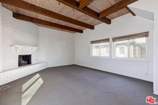Empty room, Fireplace, Interior, Stone Walls, Wooden Beams, Wooden Ceilings