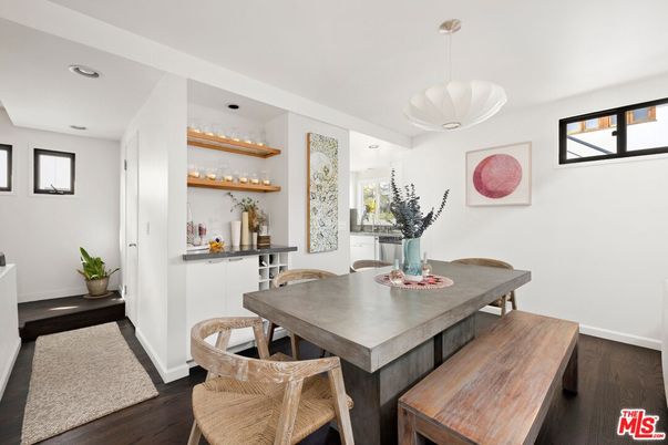 Dining room, Interior, Pendant Lights, Recessed Lighting, Wood Texture Flooring
