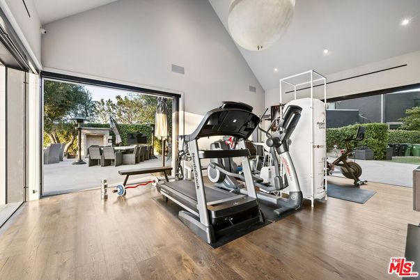 Fitness Equipment, Gym, Interior, Recessed Lighting, Wood Texture Flooring