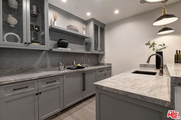 Interior, Kitchen, Pendant Lights, Recessed Lighting, Wood Texture Flooring