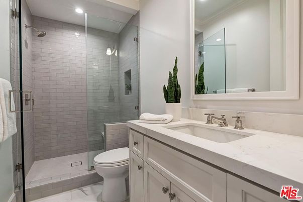 Bathroom, Glass Shower, Interior, Marble, Recessed Lighting