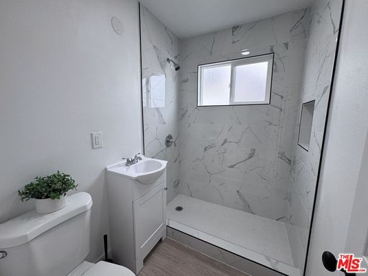 Bathroom, Interior, Marble Walls, Wood Texture Flooring