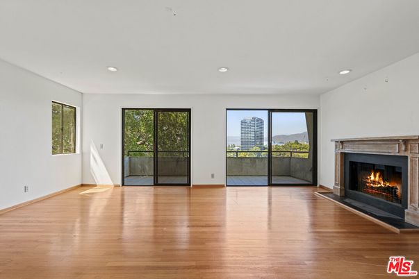 Empty room, Fireplace, Interior, Recessed Lighting, Wood Texture Flooring