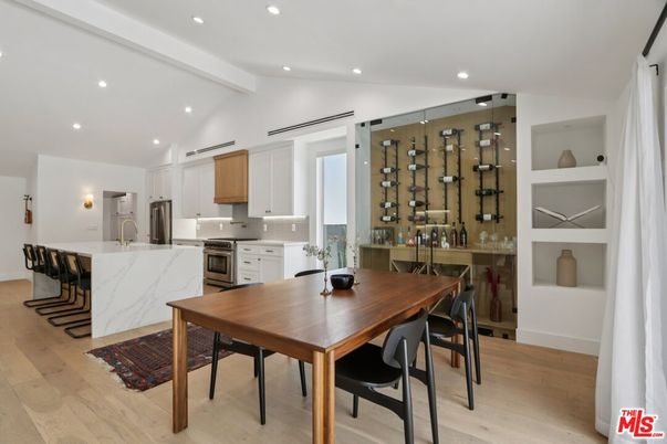 Dining room, Interior, Kitchen, Recessed Lighting, Wood Texture Flooring