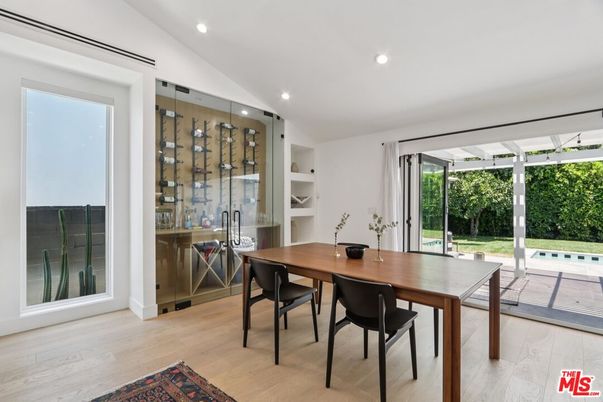 Dining room, Interior, Recessed Lighting, Wine Storage, Wood Texture Flooring