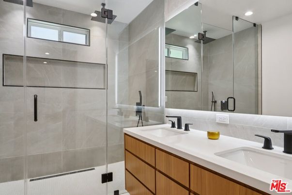 Bathroom, Dual Sink Vanities, Glass Shower, Interior, Recessed Lighting