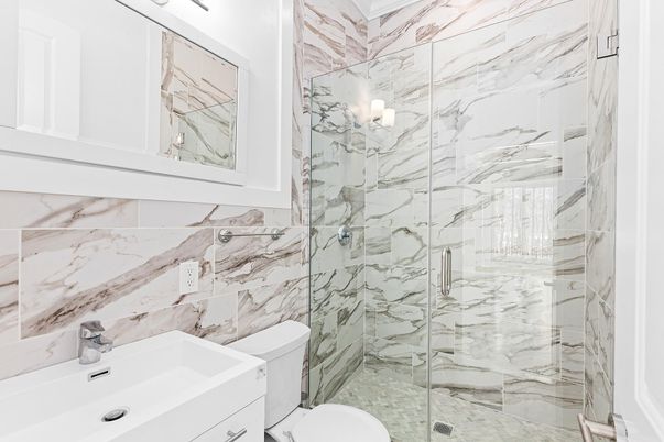 Bathroom, Glass Shower, Interior, Marble Walls