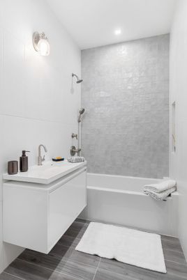 Bathroom, Interior, Recessed Lighting, Wood Texture Flooring